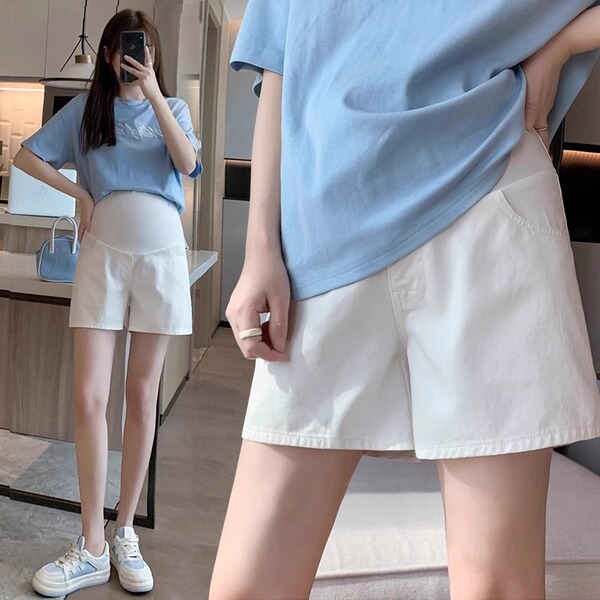 Maternity Pants, Summer Thin Style, Petite Denim Wide-Leg Shorts, Loose Fit, Large Size Casual Leggings, Summer Wear — 2