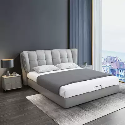 Italian minimalist leather bed modern minimalist Double 1 5m1 8 m leather bed Nordic master bed 2 22 4 m