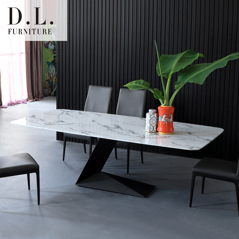 Nordic Industrial Dining Table and Chair Combination Modern Simple Minimal Creative Postmodern Iron Marble Dining Table Furniture