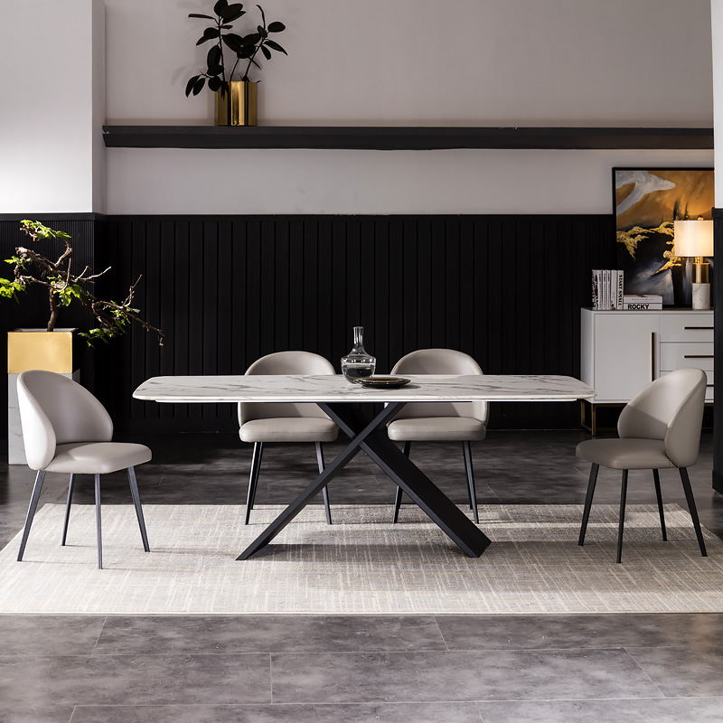 Nordic modern simple marble household rectangular personality Wrought iron dining table Italian minimalist dining table and chair combination