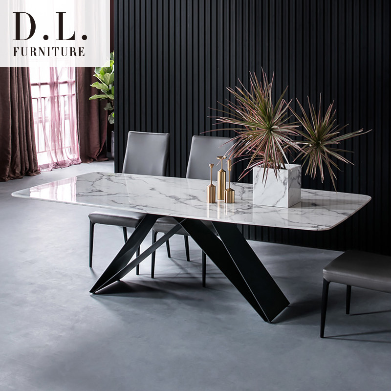 Italian minimalist Nordic designer Marble dining table storage Simple modern rectangular wrought iron table and chair combination