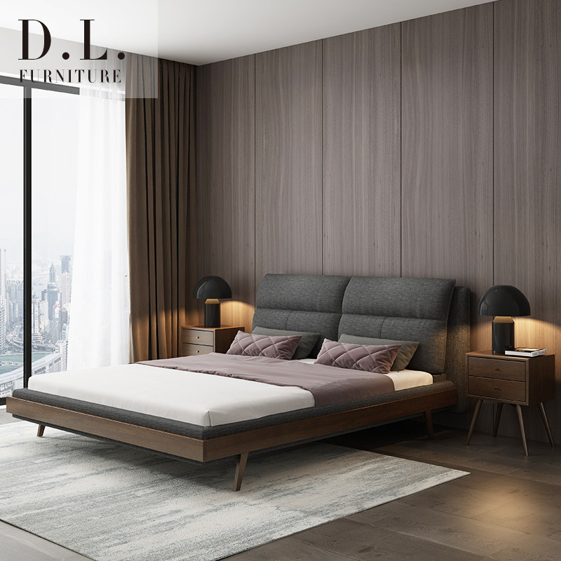 Collar Nordic Cloth Bed Modern Simple Double Bed Removable Solid Wood Wedding Bed Bedroom Furniture C07Y