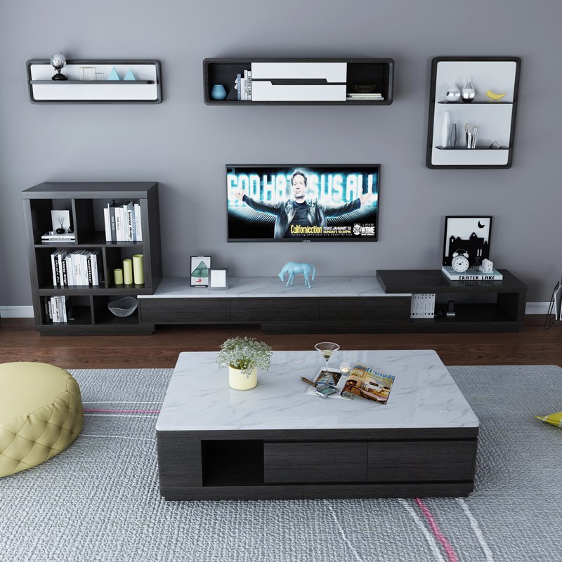 Nordic modern simple marble tea table TV cabinet combination small family living room rock board tea table marble surface
