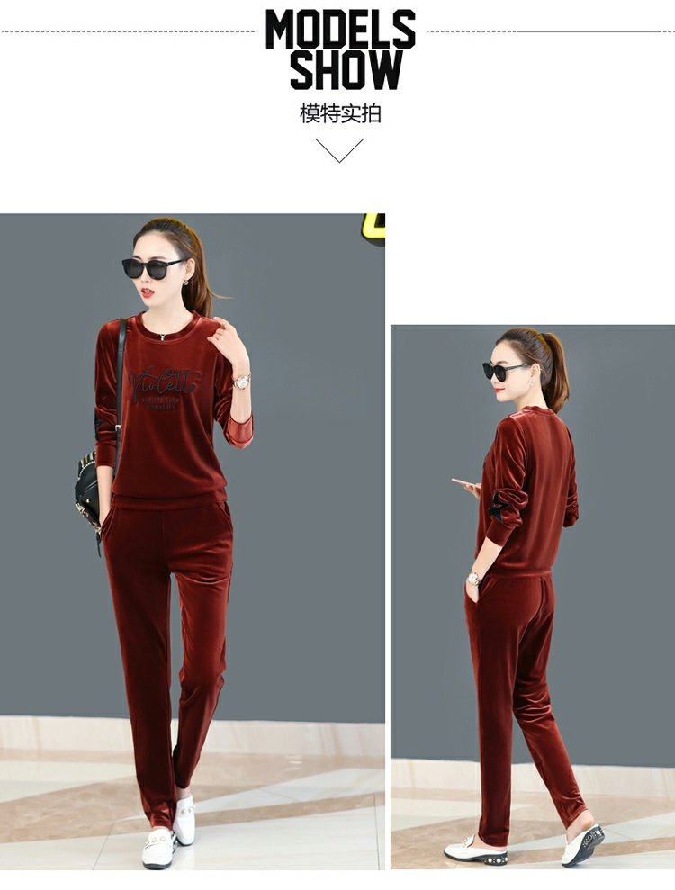 Bộ đồ nhung vàng nữ xuân hè 2018 mới lộng lẫy thời trang Hàn Quốc áo len thu đông thể thao hai dây giản dị mẫu áo sơ mi công sở