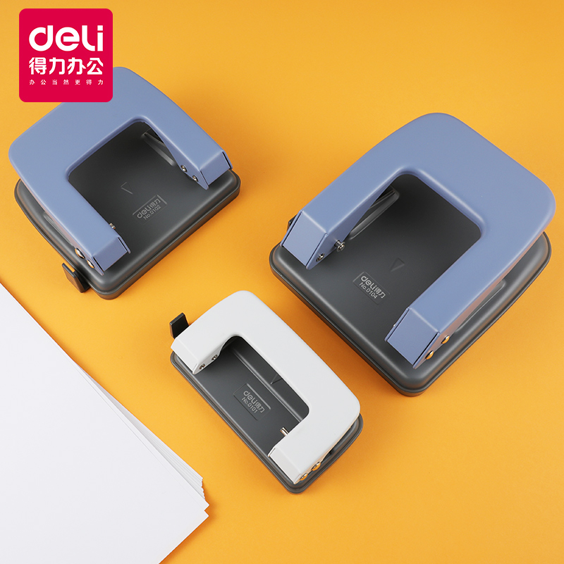 Deli punch manual small punch Paper binding punch round hole desktop office supplies Stationery student loose-leaf double hole punch Air punch Manual diy hole distance 80mm