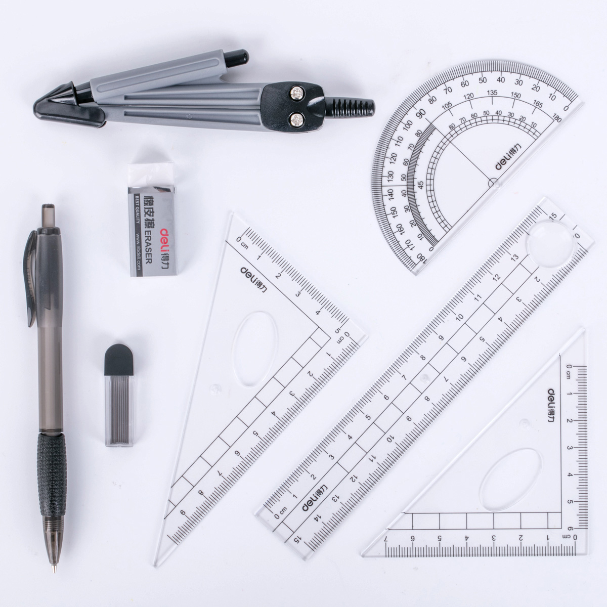 Powerful 9591 compass set of 8 sets of rulers for students with drawing exam special ruler triangle plate stationery set compass drawing tool set students with multi-functional compass drawing and drawing