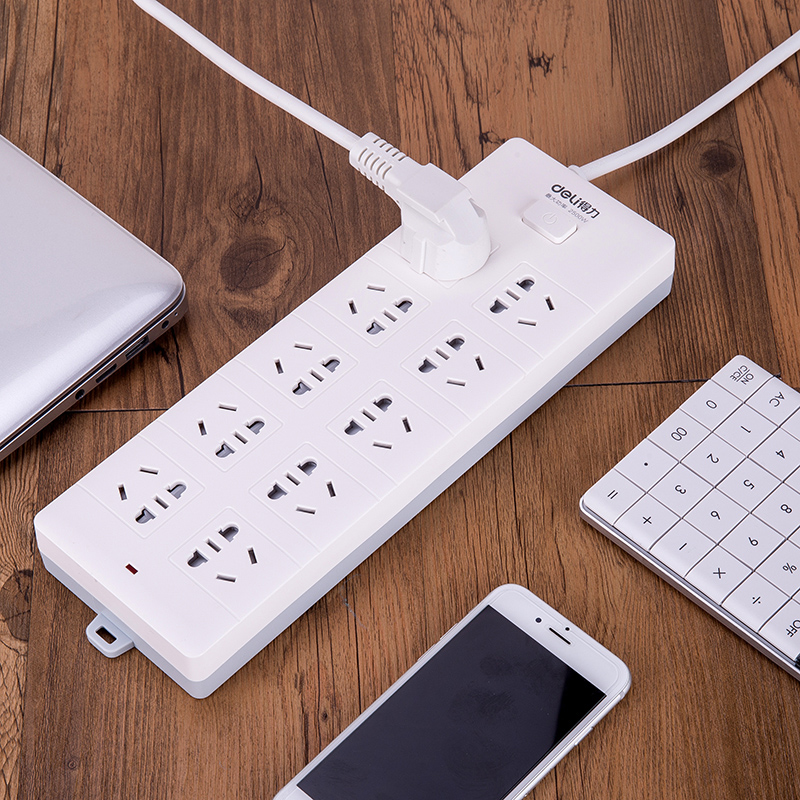 Deli socket plug row extension line wiring extension line plug board with line home converter plug row 10 holes 5m