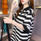 Striped POLO dress ແບບຮ້ອນຂອງແມ່ຍິງພາກຮຽນ spring ແລະ summer ໃຫມ່ວ່າງຂະຫນາດໃຫຍ່ຂະຫນາດກາງ-length casual ຝ້າຍແຂນສັ້ນ dress ເສື້ອທີເຊີດ