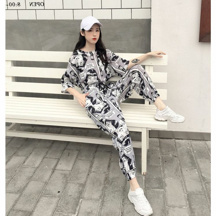 Mùa xuân và hè 2019 phiên bản mới của Hàn Quốc của quần lửng mỏng thường xuyên quần harem quần thể thao chân chín quần phù hợp với nữ - Khởi động cắt quần adidas nữ