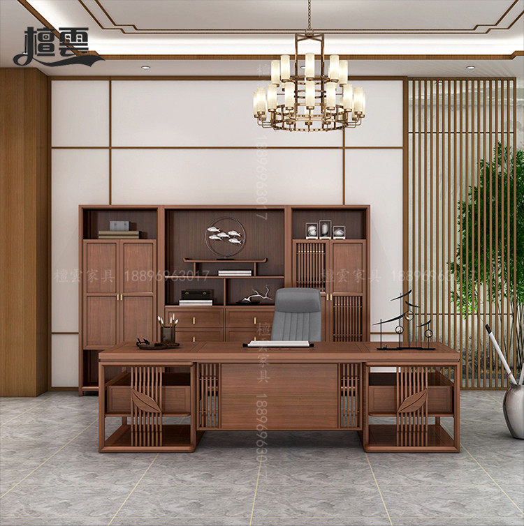 New Chinese-style office desk and chair combination Zen president's desk solid wood boss supervisor's desk simple executive desk office furniture