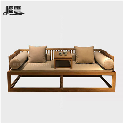 New Chinese style antique solid wood sofa hotel club Arhat bed Arhat couch white ash wood double sofa bed furniture