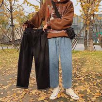 Retro Harajuku Jeans Mens Tide Brand Hong Kong Style ankle-length pants ins Korean version of the trend Joker loose straight wide leg pants