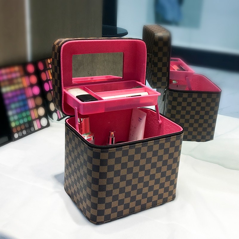 化妆包手提防水双层加高化妆箱大容量整理箱化妆品收纳包收纳盒硬