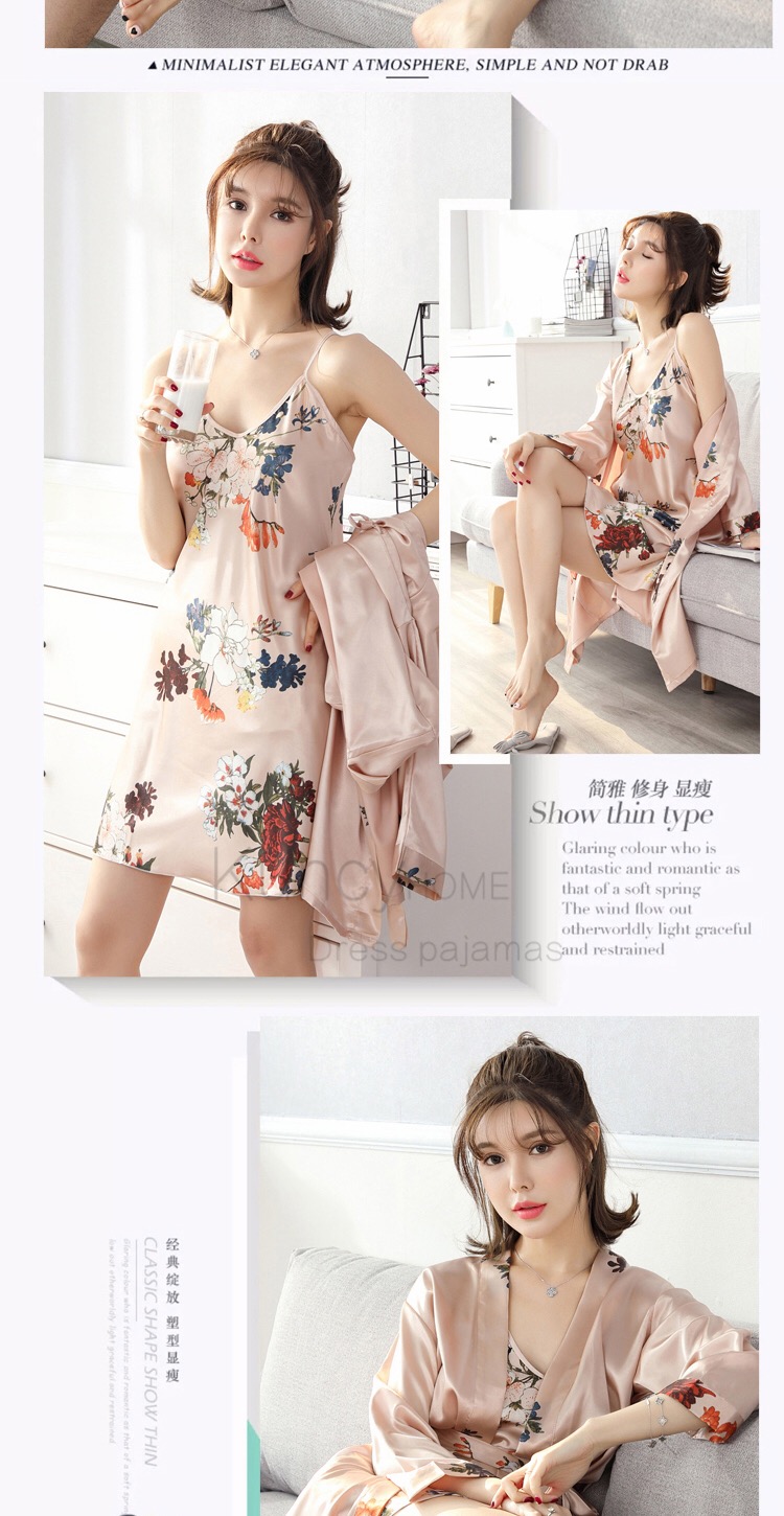 Mùa xuân và mùa thu Cặp vợ chồng Hàn Quốc bộ đồ ngủ nữ dây đeo mùa hè nam lụa đêm áo choàng hai mảnh phù hợp với dịch vụ nhà mỏng váy mặc nhà dễ thương
