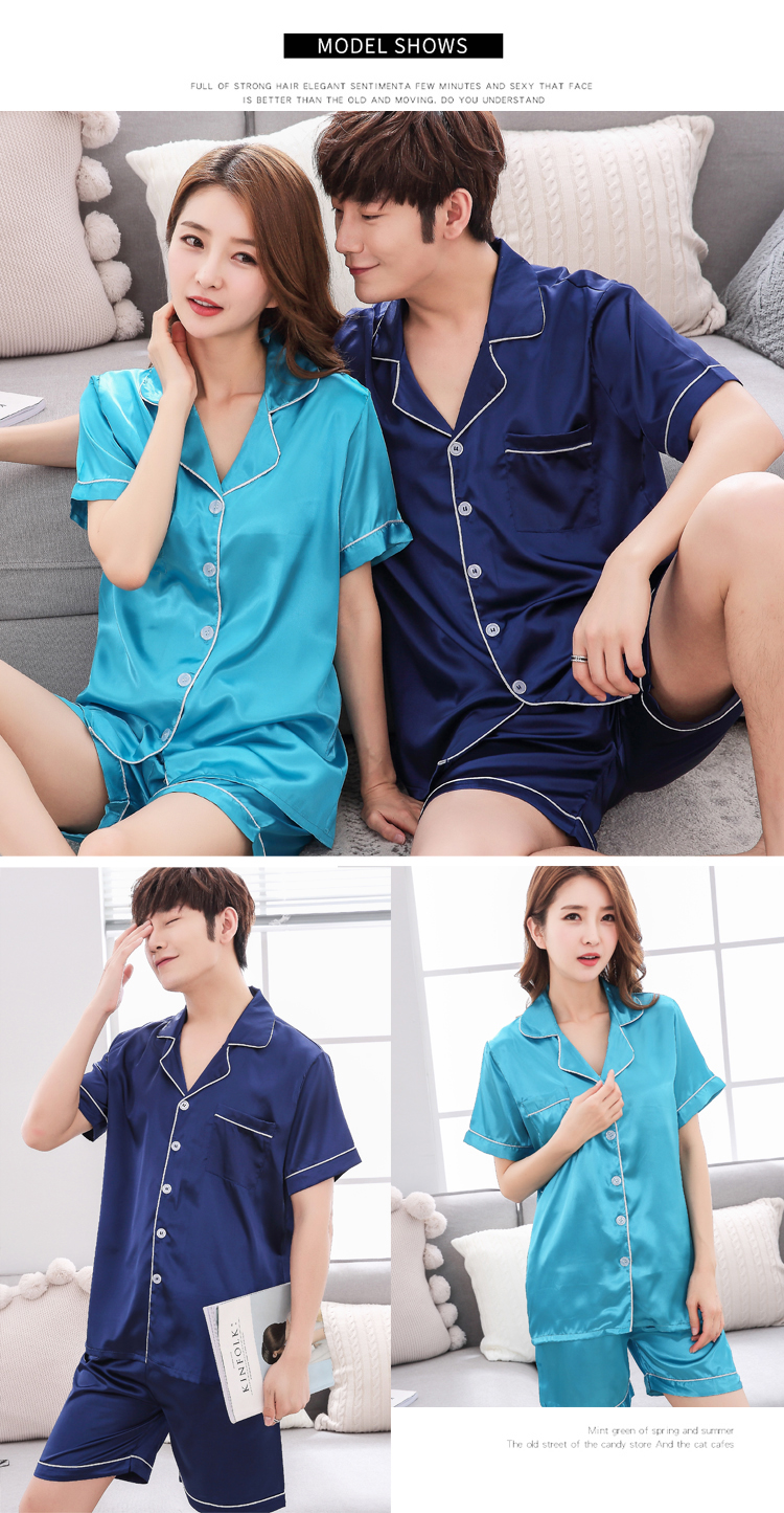 Mùa hè đồ ngủ nam lụa mỏng cardigan lụa ngắn tay của phụ nữ dịch vụ nhà kích thước lớn băng lụa couple phù hợp với mùa xuân và mùa thu bộ hoạt hình các loại