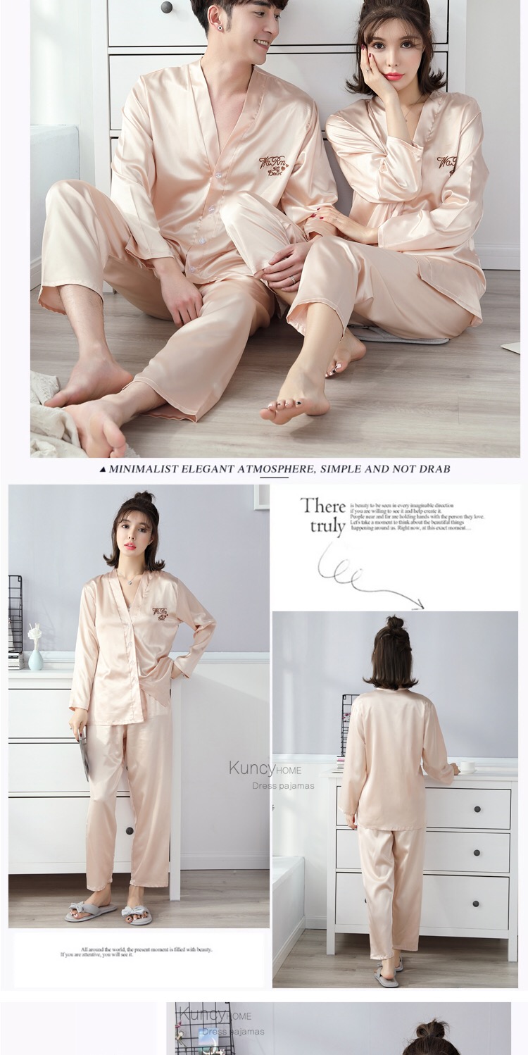Mùa xuân và mùa thu mùa thu kéo sợi vài bộ đồ ngủ nữ Hàn Quốc băng lụa dài tay phù hợp với dịch vụ nhà nam kích thước lớn áo choàng ngủ