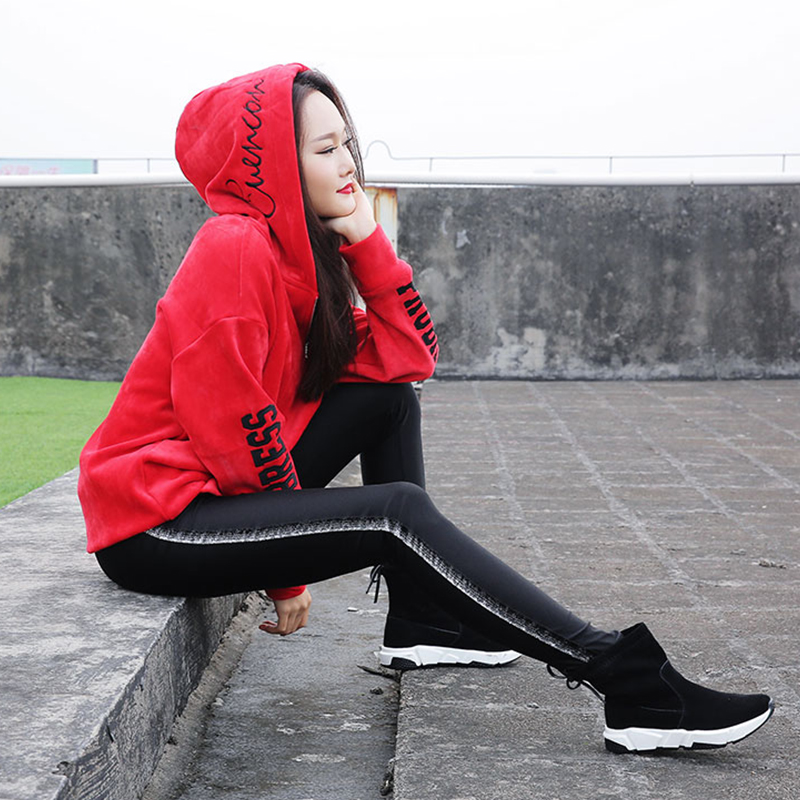 2018 autumn and winter new suit ins super fire gold velvet hooded sports casual sweater leggings two-piece set