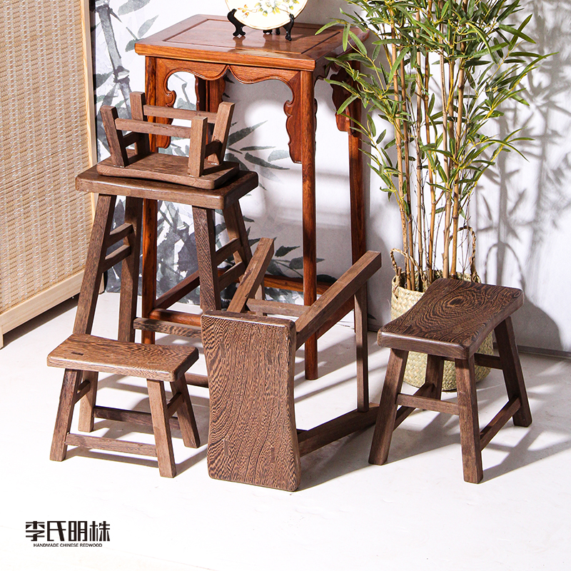 Red Wood Chicken Wings Wood Bench Swap Shoes Stool Solid Wood Short Bench Wearing Shoes Stool Chinese Style Couch Stool Wash Vegetable Washing-footed table stool