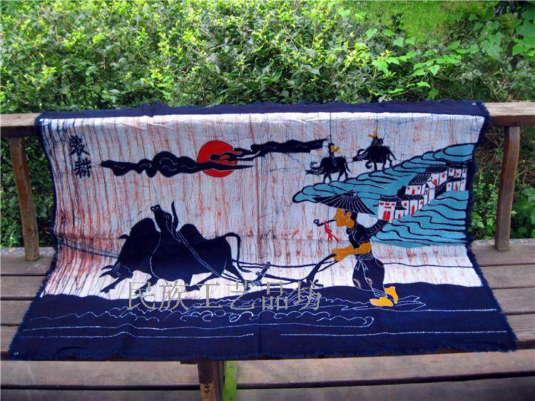 Wax Dyeing Horizontal Wall-mounted Painting Anshun Batik Hung Bu Home Residence Decoration Guizhou National Batik Dyeing Single Layer Hung Painting Farming And Farming