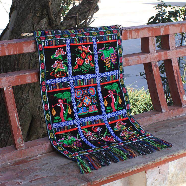 Ethnic characteristic embroidered letter bag letter insert home decoration nine bags embroidered storage bag embroidered wall hanging painting