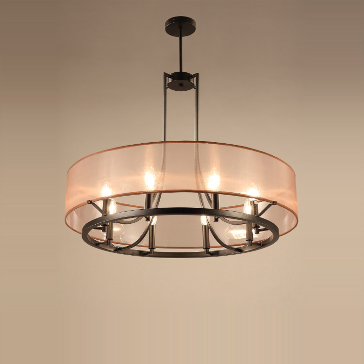 Modern new Chinese chandelier wrought iron round candle retro industrial chandelier dining room teahouse living room bedroom custom lamp