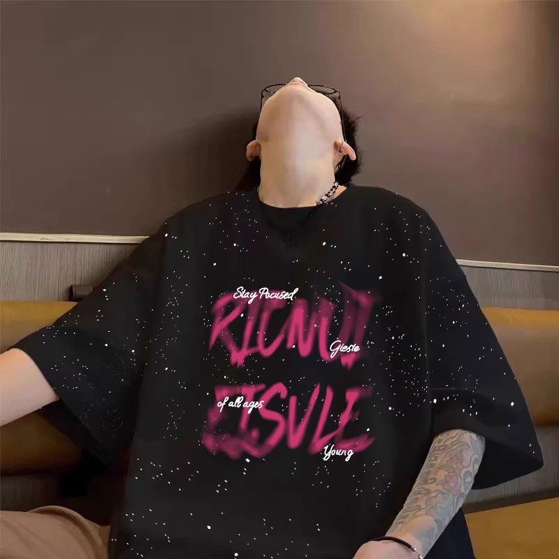 Extra Large Size 150kg Starry Sequin Short-Sleeved T-Shirt for Men and Women 2024 Summer New Trendy Brand Handsome Top Half-Sleeve
