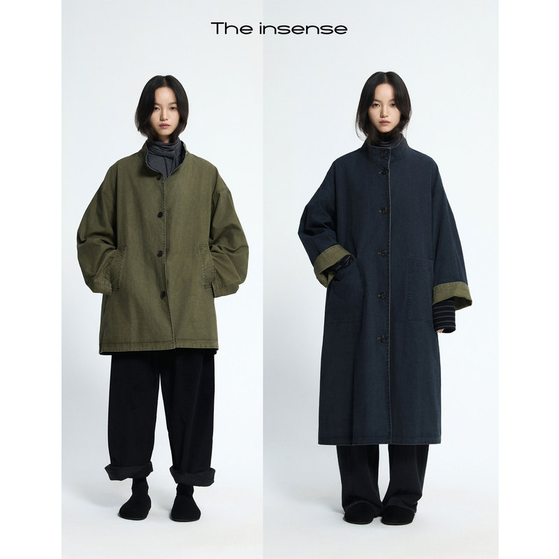 The Insense Eco-Friendly Enzyme Washable Reversible Stand Collar Silhouette Barn-Style Jacket Trench Coat