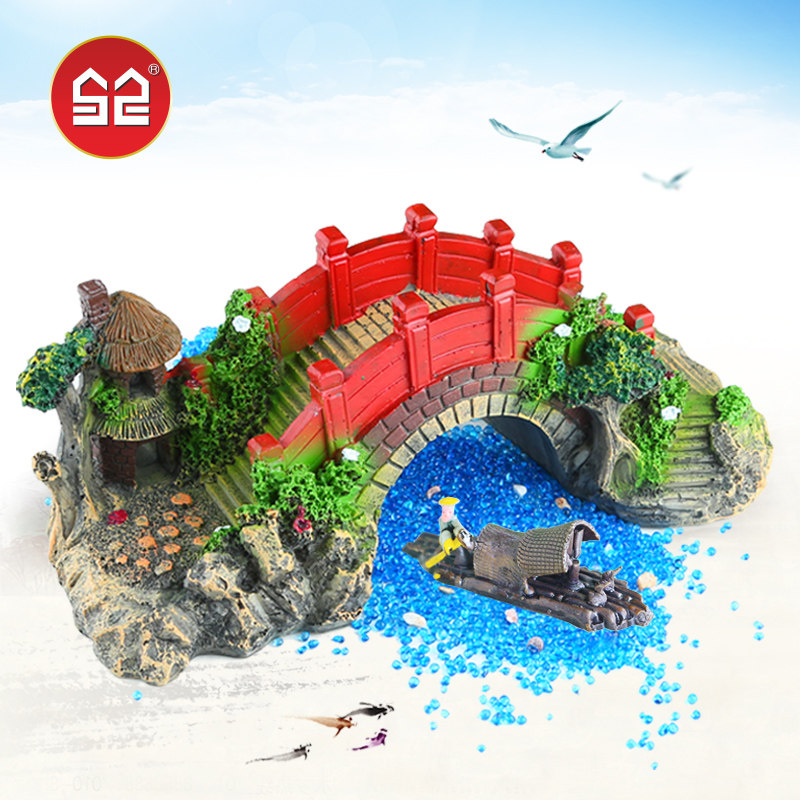 Sensen hot-selling aquarium fish tank landscaping decoration resin craft gift decoration simulation ancient wooden bridge medium and small fake bridge stone bridge