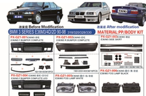 Suitable for BMW E36 modified M3 surround LED front bumper rear lip Front chin trim mesh front lip plastic