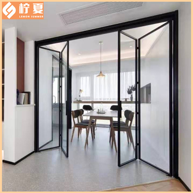 Small Space Makeup Room Folding Door Black Frame Titanium Magnesium Aluminum Alloy Extremely Narrow Rim Kitchen Glass Ramen Balcony shift