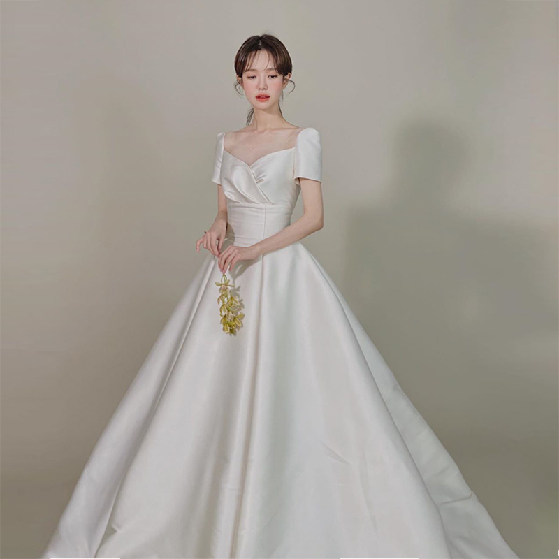 Herben Bridal Superfairy Dreamy Satin Main Wedding Dress 2022 New Temperament Brief the Shoulders Ensemble minimalist atmosphere is conspicually thin