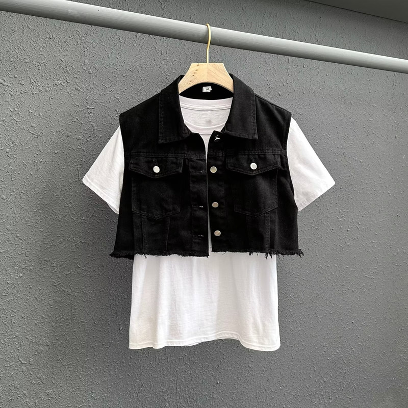Raw Edge Denim Vest Jacket for Men, New Summer Style, Hong Kong Style, Cool and Loose, Versatile for Teenagers, Couple's Vest