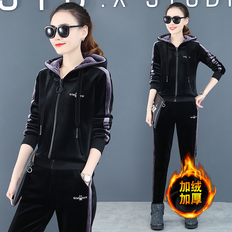 Velvet thickened sportswear suit 361 women's autumn and winter Jordano fashion casual gold velvet sweater two-piece set