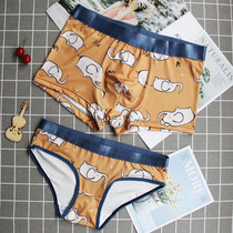New couple underwear couple cartoon elephant cute cotton fabric underwear set mens flat corner Womens triangle