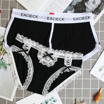 Couple underwear cotton sexy maid wind comfortable underwear set Middle waist mens flat corner female triangle passion personality