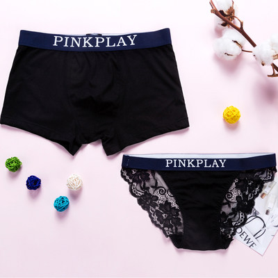 Lace Sexy Couple Pants Pure Cotton Briefs Female Style Low Waist Thin TRANSPARENT TRIANGLE PANTS FULL COTTON MEN'S FOUR CORNERS PANTS