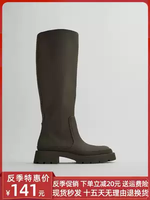 ZA2021 summer new khaki green rubber sense flat-bottomed long-sleeved high boots ins net red high-knee boots female