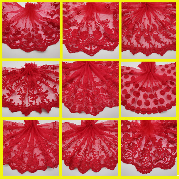 Red Lace Lace Accessories Mesh Yarn Embroidered Pure Cotton Lace Skirt Hem Bed Side Curtains Sofa Decoration Fabric