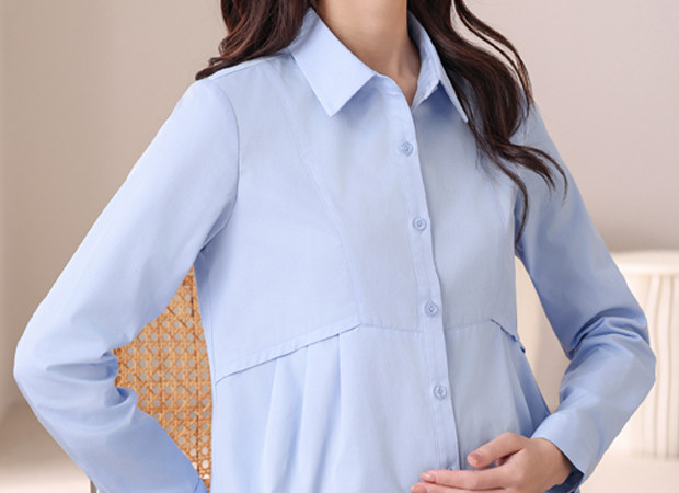 Maternity Professional Shirt, Loose-Fitting Workwear, Short White Top, Ol Blue Spring and Autumn Long-Sleeve Interview Work Shirt — 19