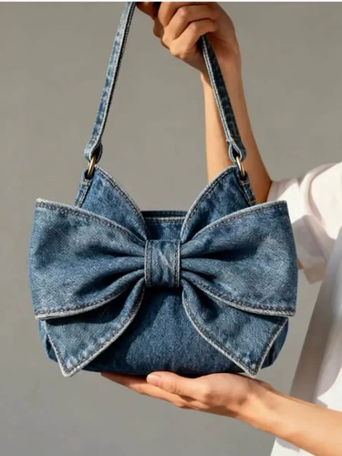 Джинсовый шоппер с бантиком, вместительная и большая универсальная сумка на одно плечо, сумка через плечо, премиум класс