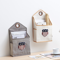 Wall hanging sundries storage bag cotton linen ins dormitory home wall-mounted storage artifact book storage bag