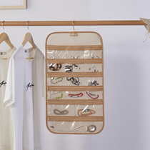 First jewelry storage hanging bag rotating transparent zipper double-sided cotton linen fabric necklace earrings jewelry storage bag