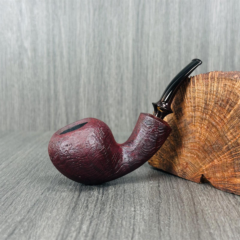 China Qiaolema Studio Stone楠Wood Pipe, Red-Brown Sandblasted Pufferfish Pipe