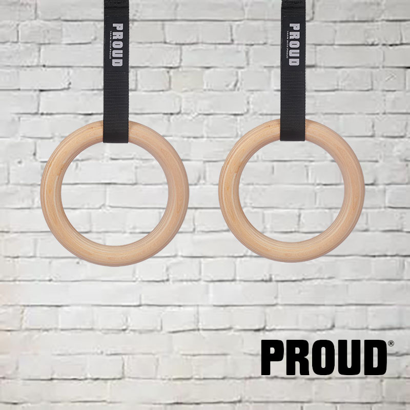 PROUD Adjustable Solid Wood Rings Fitness Gymnastics Exercise Stretching Pull-ups