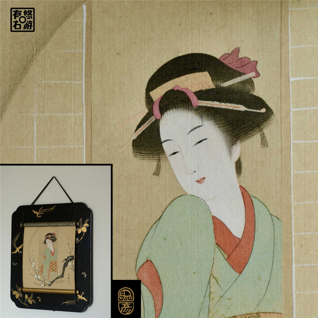 平安象彦日本美人画绢本工笔画京莳绘漆器日本绘画古美术轮岛涂
