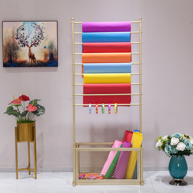 Clothing Store Scarves Scarves Scarves Fabric Colored Ribbon Flowers Wrapping Paper Containing Layer Racks Flower Shop Supplies Shelves With Wheels