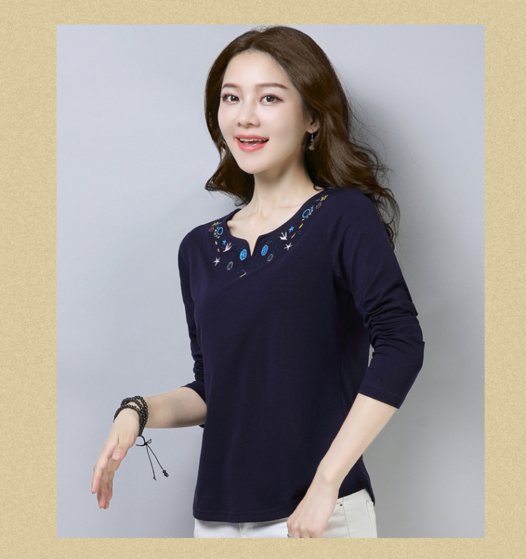 Áo thun cotton nữ tay dài 2018 mẹ xuân hè mới rộng size rộng rãi diện quần lửng xòe sơ mi hoang dã áo lẻ trung niên