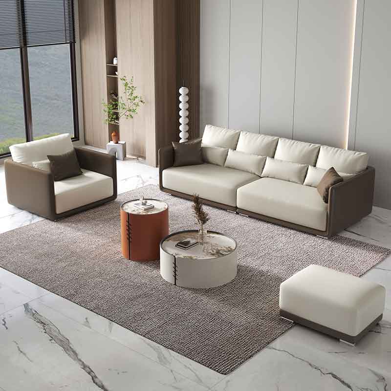 Italian light luxury leather sofa modern minimalist leather sofa top layer cowhide furniture high-end atmospheric sofa small apartment