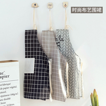 Korean version Fashion apron Cute Kitchen can rub hands Cooking work clothes cover cotton linen waistcoat Anti-oil and oil