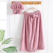 Two sets of coral suede fiber bath cap bath towels Breasted Wrap Bath Skirt Woman Home Speed Dry Grown-up Towel Soft Absorbent